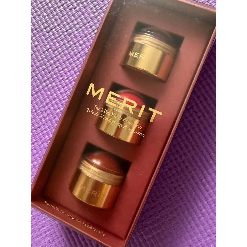 New Merit Beauty The Mini Flush Blush Balm Trio Cream Cheek & Lip Set Makeup